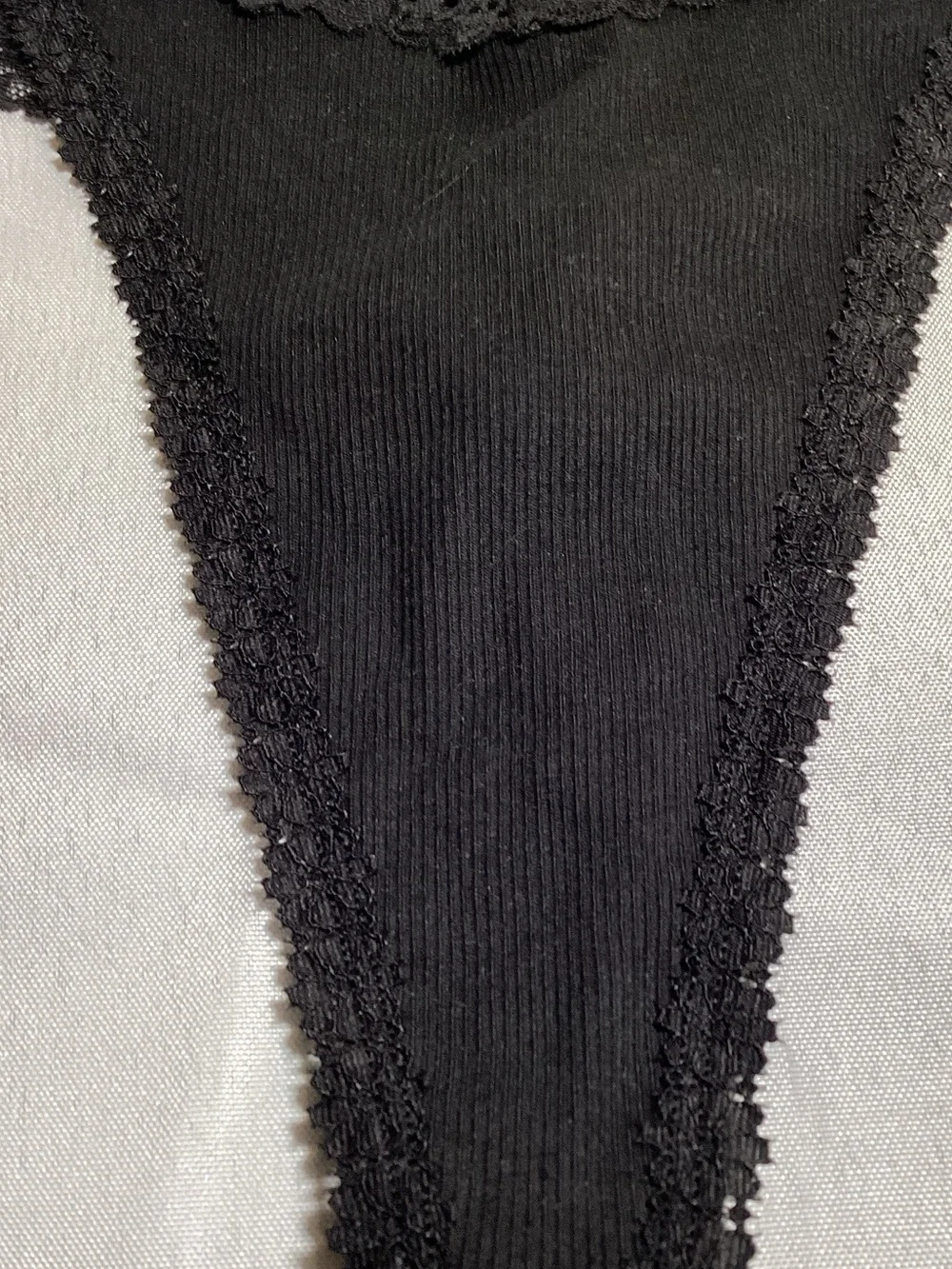 PINK Victoria's Secret Black Ribbed Lace Trim Thong